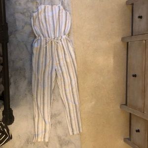 striped long pant romper